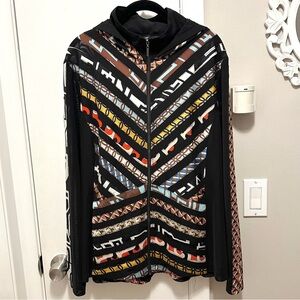 BEREK Women’s Stripes Of Fun Mesh Full Zip Hoodie XL Semi Sheer Black Multicolor